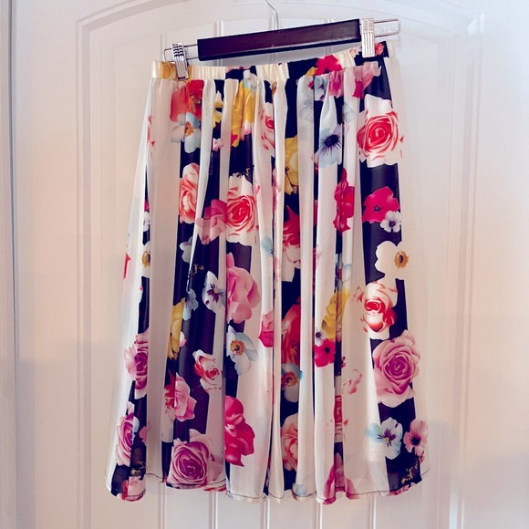 Cupio A-Line pleated floral striped skirt - Picture 1 of 4